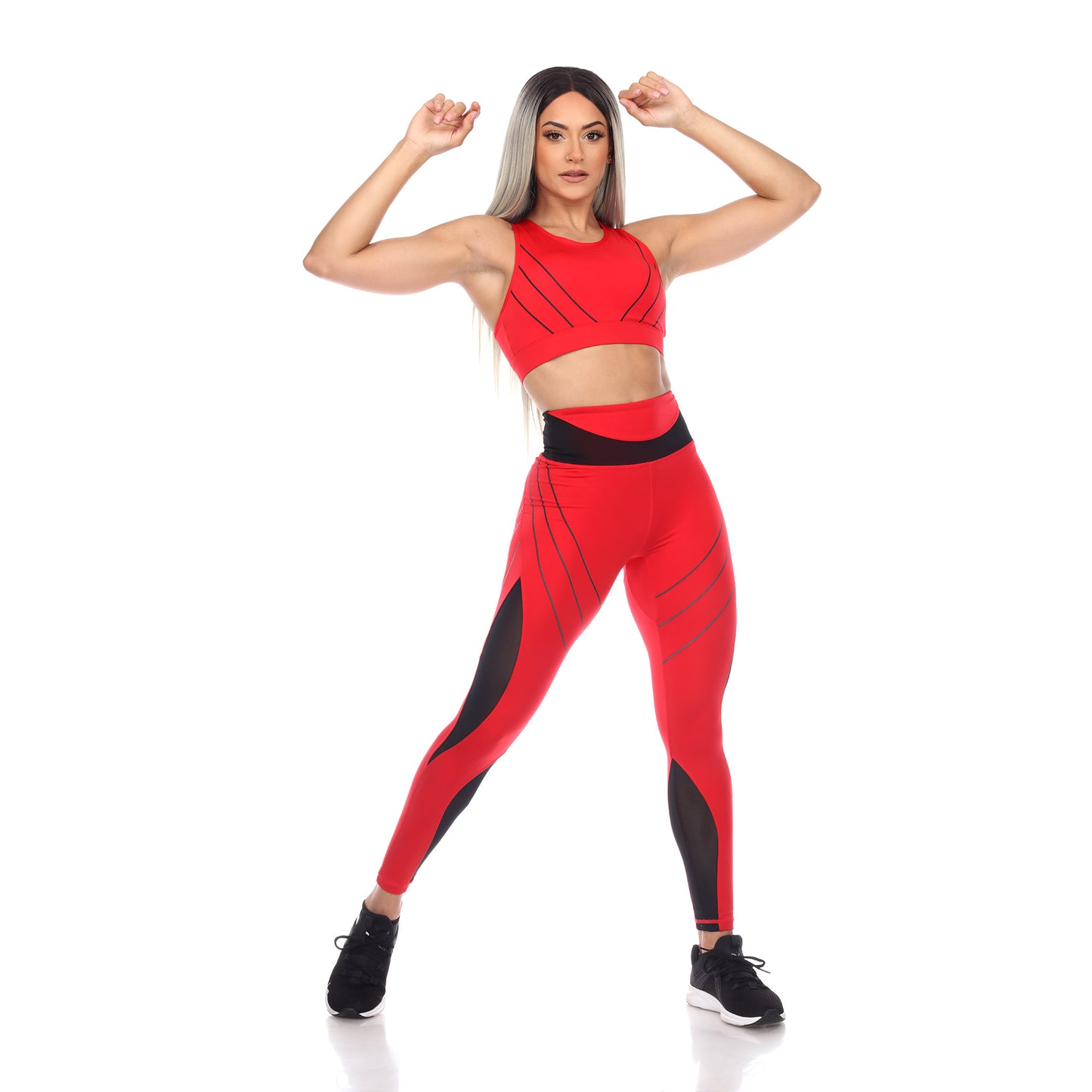 White Mark Women's Cut Out Back Mesh Sports Bra & Leggings Set