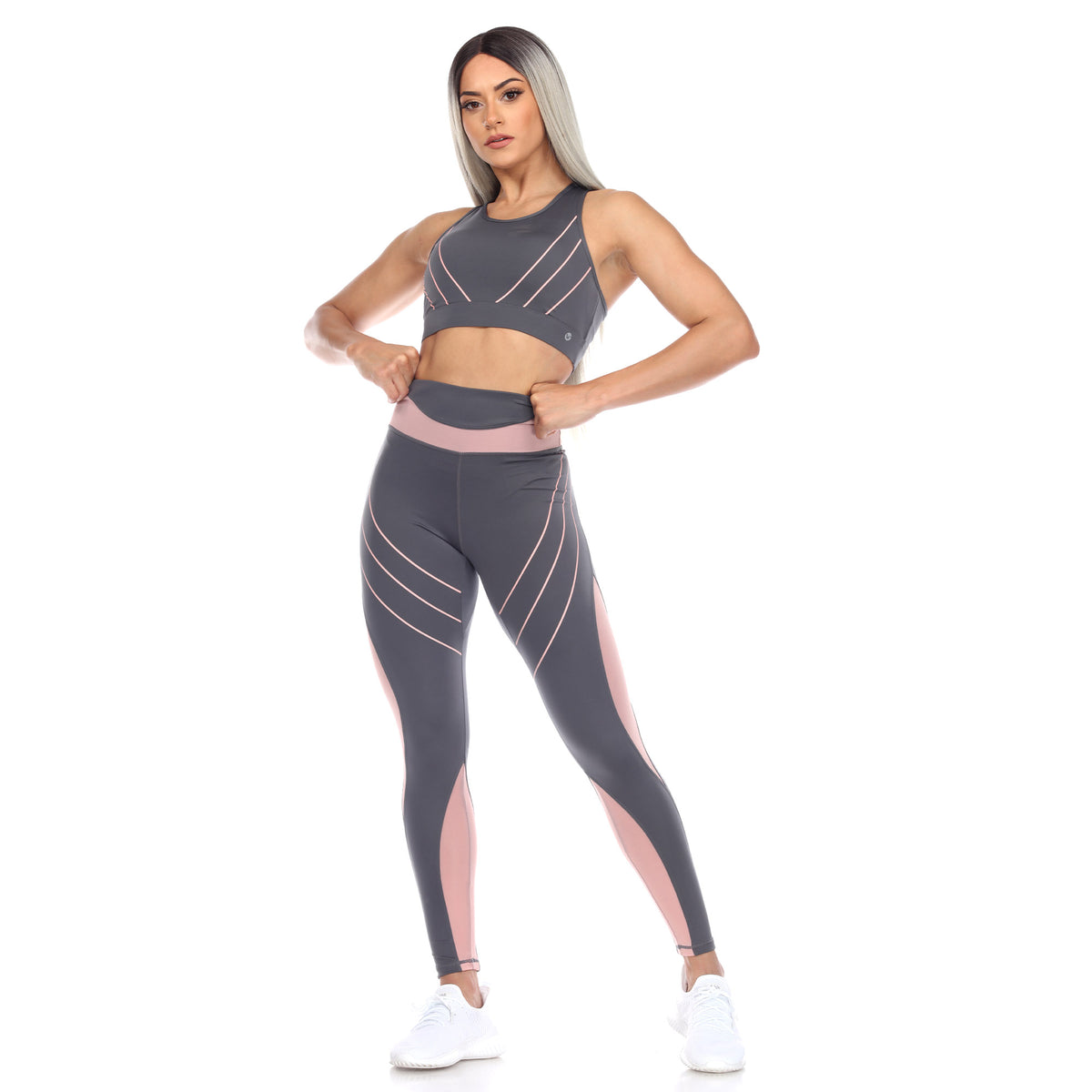 White Mark Women's Cut Out Back Mesh Sports Bra & Leggings Set