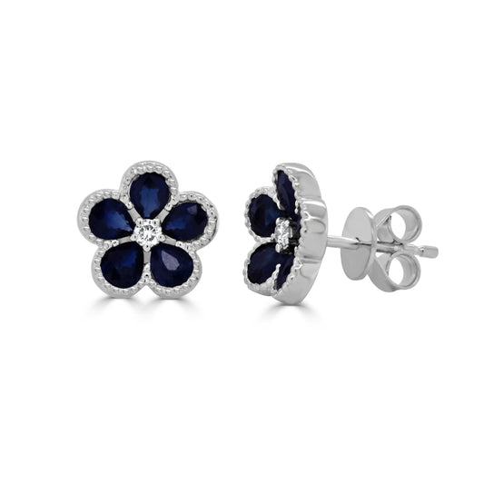 Sabrina Designs 14K Gold Blue Sapphire & Diamond Flower Stud Earrings