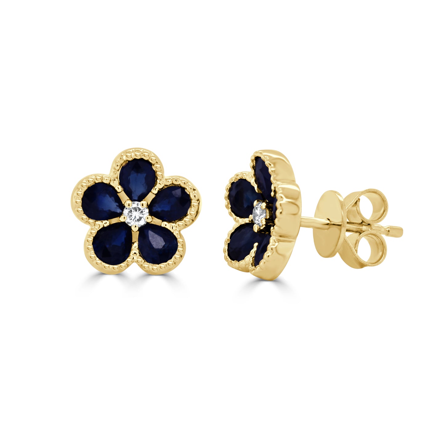 Sabrina Designs 14K Gold Blue Sapphire & Diamond Flower Stud Earrings