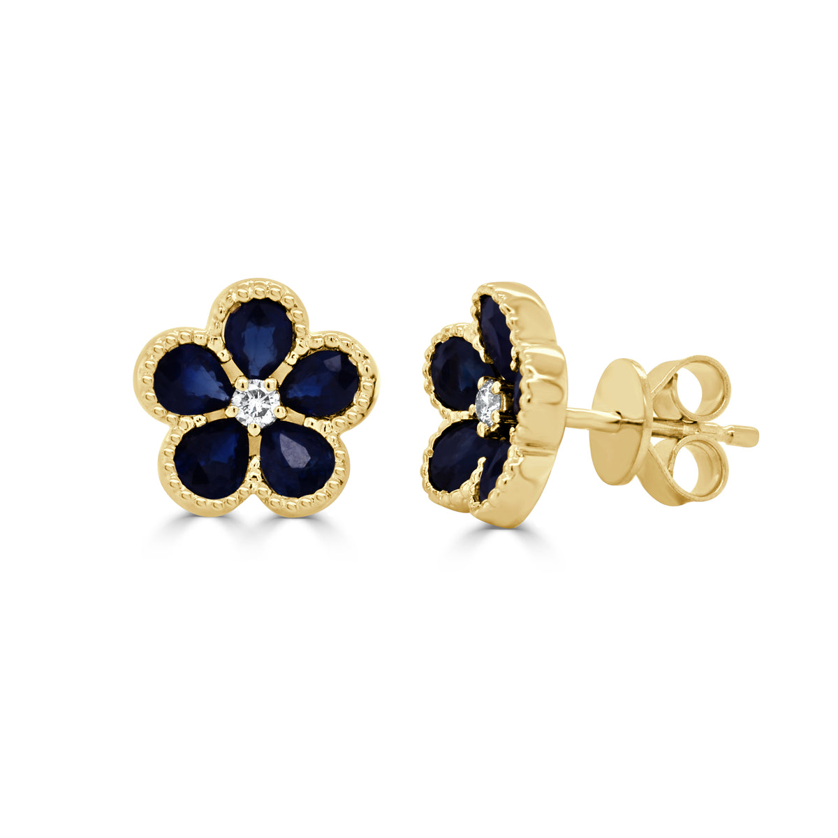 Sabrina Designs 14K Gold Blue Sapphire & Diamond Flower Stud Earrings