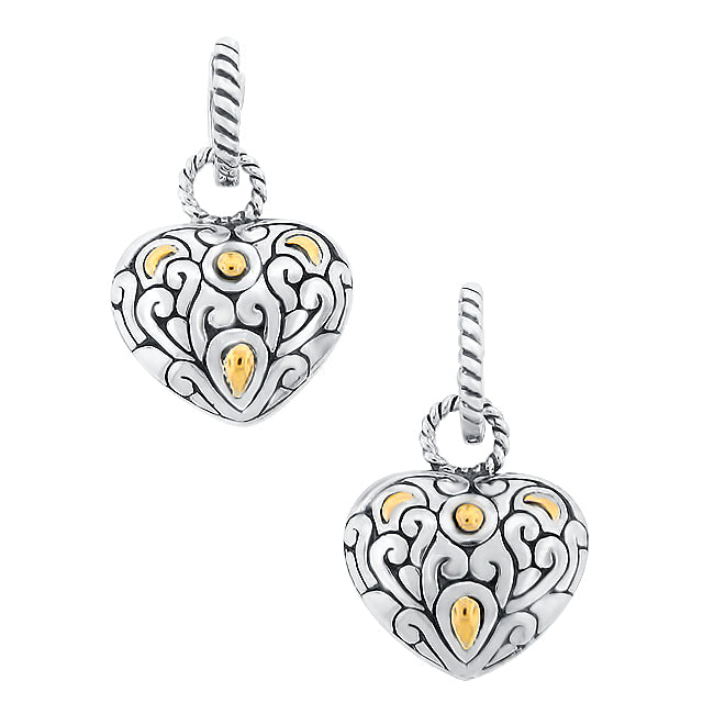 Belle Artique Sterling Silver Two-Tone Heart & Rope Drop Earrings