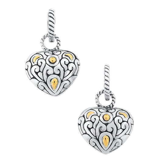 Belle Artique Sterling Silver Two-Tone Heart & Rope Drop Earrings