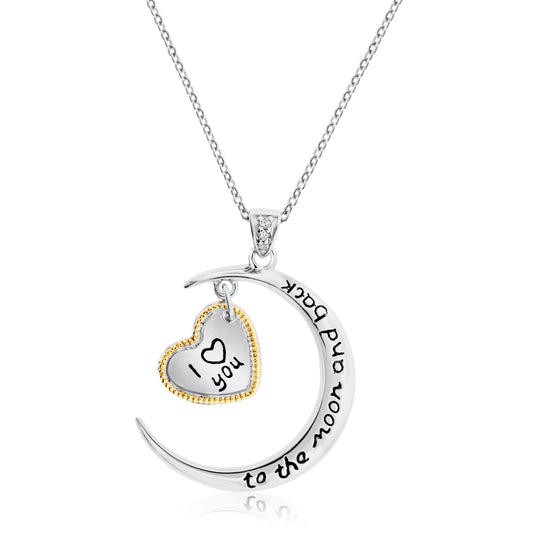 Belle Artique Sterling Silver Diamond Accent Crescent Moon & Heart Pendant with Chain