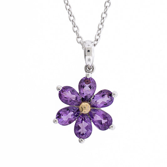 Belle Artique Sterling Silver Amethyst Flower Cluster Pendant with Chain