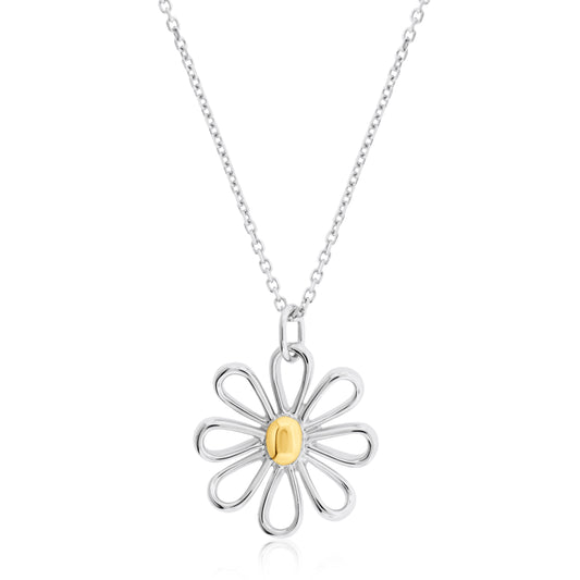 Belle Artique Sterling Silver Daisy Two-Tone Pendant with Chain