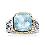 Belle Artique Sterling Silver Blue Topaz Solitaire Two-Tone Ring