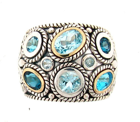 Belle Artique Sterling Silver Multi Gemstone Braided Halo Wide Band Ring