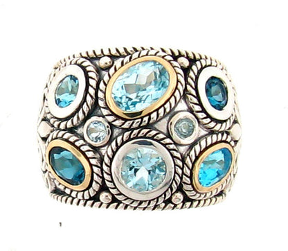 Belle Artique Sterling Silver Multi Gemstone Braided Halo Wide Band Ring
