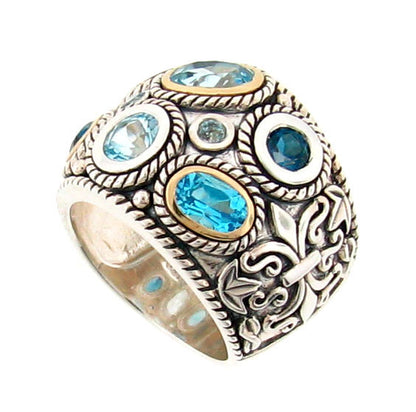 Belle Artique Sterling Silver Multi Gemstone Braided Halo Wide Band Ring