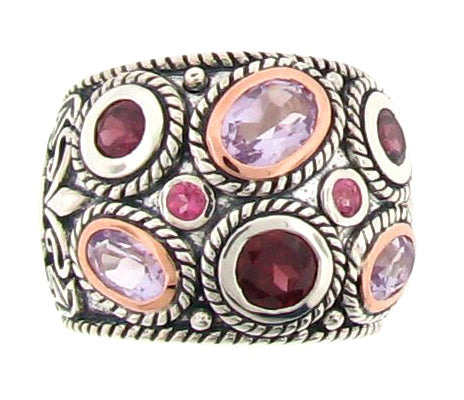 Belle Artique Sterling Silver Multi Gemstone Braided Halo Wide Band Ring