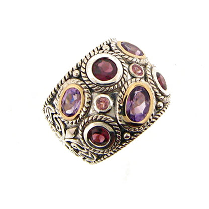 Belle Artique Sterling Silver Multi Gemstone Braided Halo Wide Band Ring
