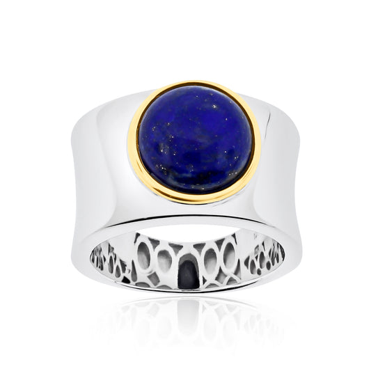Belle Artique Sterling Silver 10mm Lapis Cabochon Cigar Band Ring