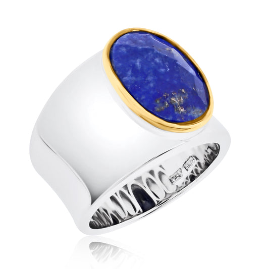 Belle Artique Sterling Silver 14x10mm Lapis Cabochon Wide Band Ring