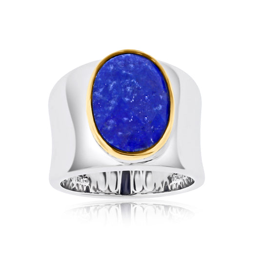 Belle Artique Sterling Silver 14x10mm Lapis Cabochon Wide Band Ring