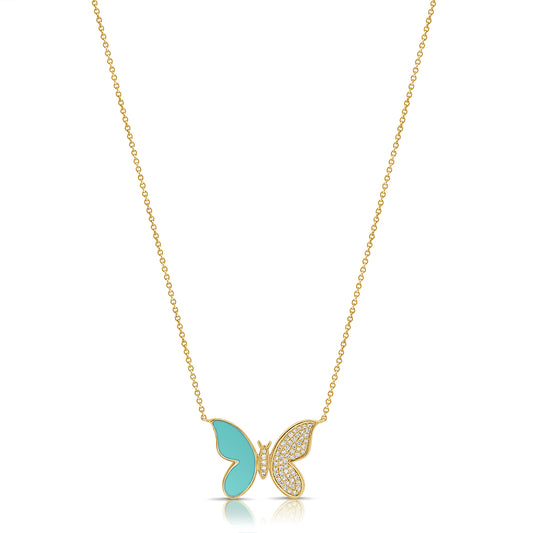 Sabrina Designs 14K Gold Turquoise & Diamond Butterfly Necklace