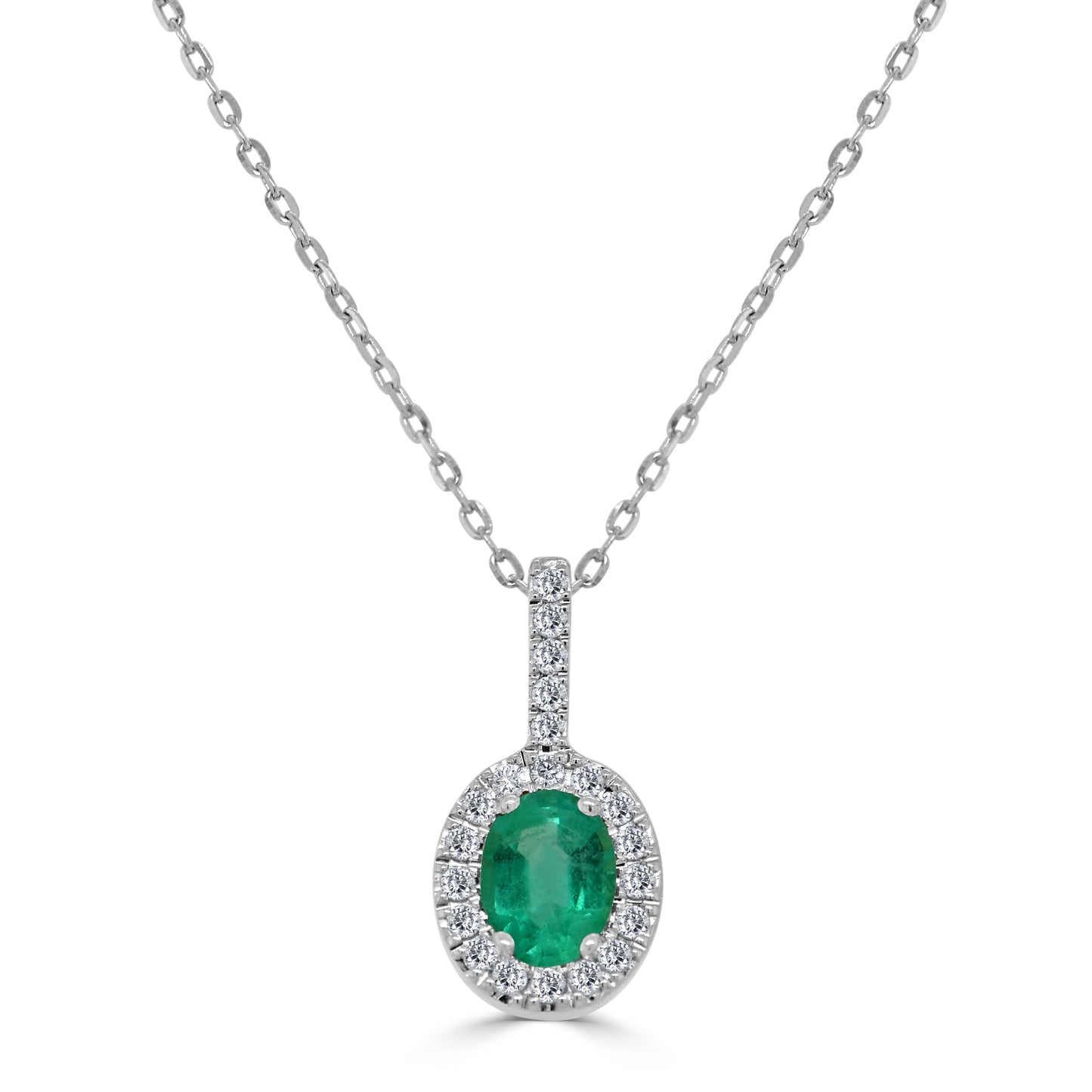 Sabrina Designs 14K Gold Oval Emerald & Diamond Halo Pendant with Chain