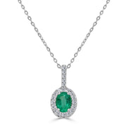 Sabrina Designs 14K Gold Oval Emerald & Diamond Halo Pendant with Chain