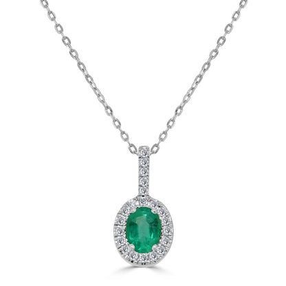 Sabrina Designs 14K Gold Oval Emerald & Diamond Halo Pendant with Chain