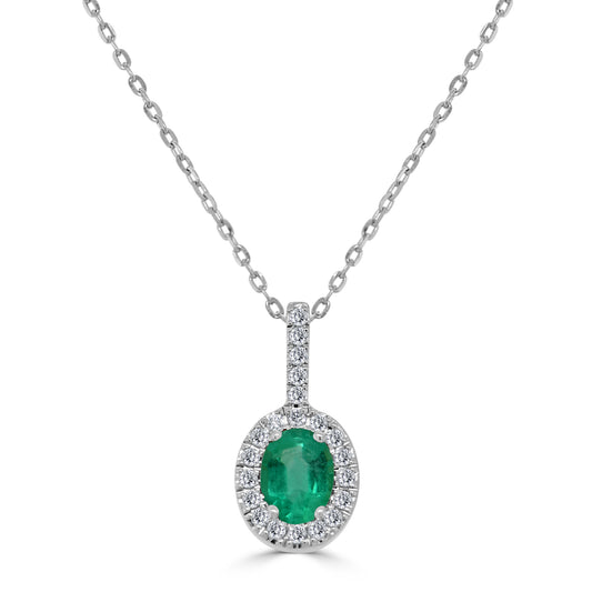 Sabrina Designs 14K Gold Oval Emerald & Diamond Halo Pendant with Chain