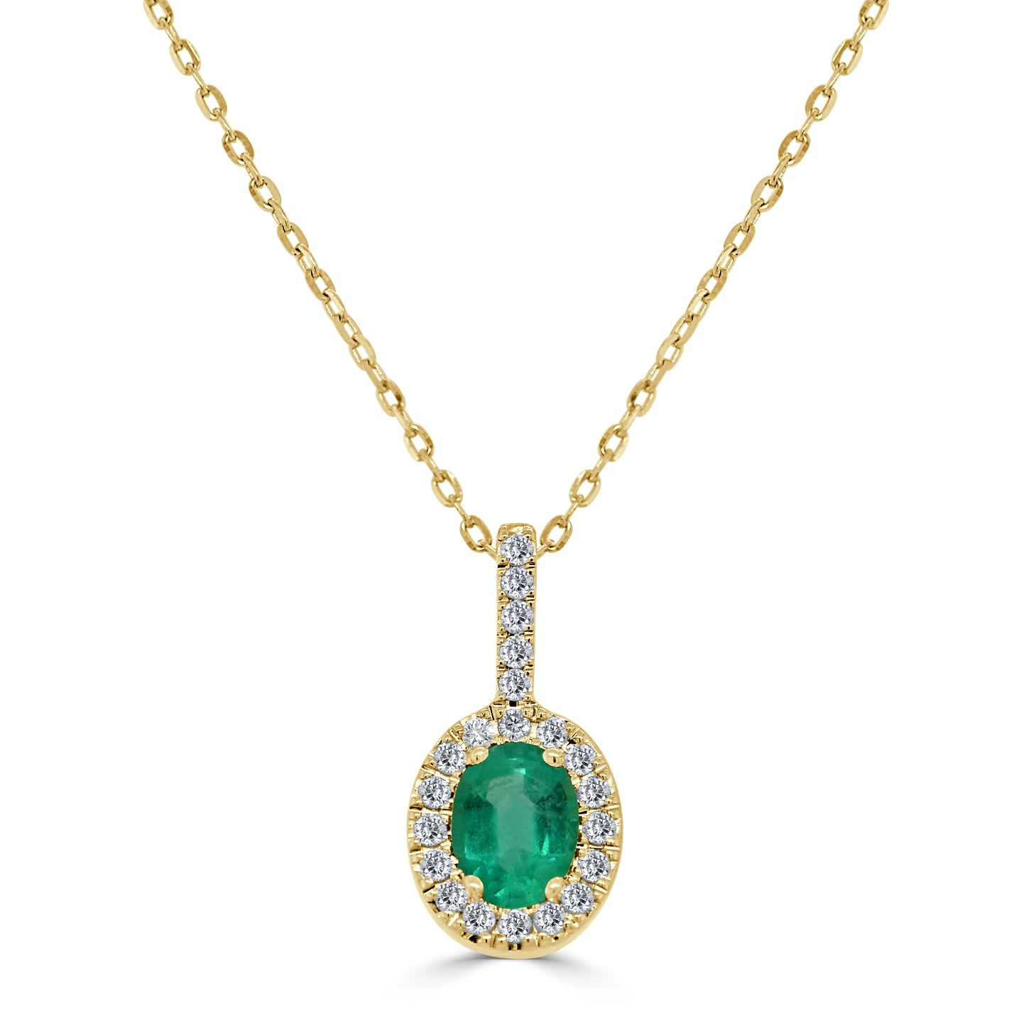 Sabrina Designs 14K Gold Oval Emerald & Diamond Halo Pendant with Chain