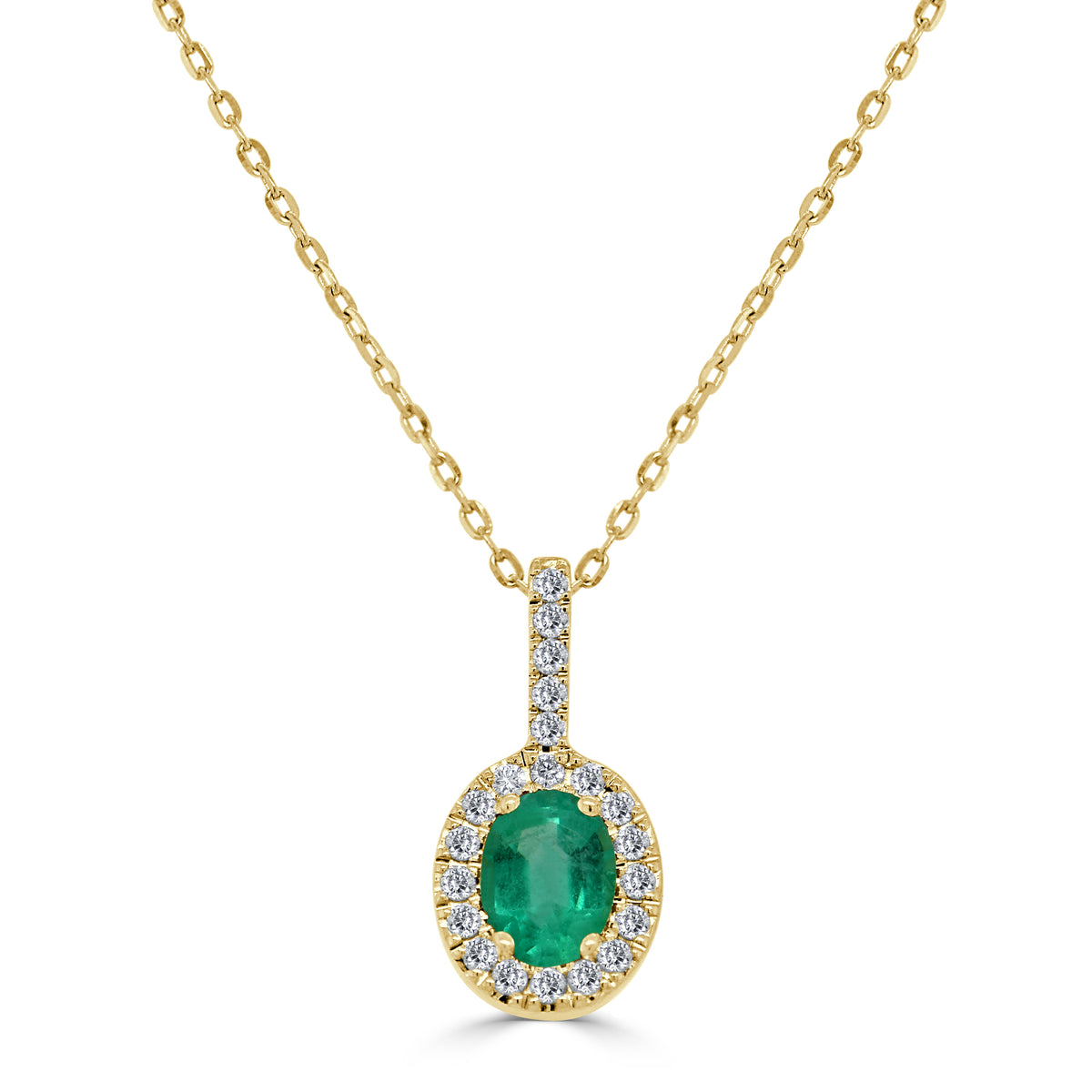Sabrina Designs 14K Gold Oval Emerald & Diamond Halo Pendant with Chain