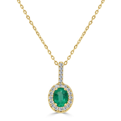 Sabrina Designs 14K Gold Oval Emerald & Diamond Halo Pendant with Chain