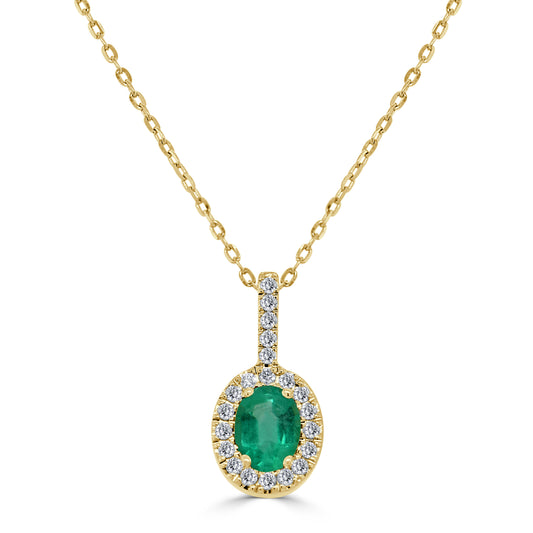 Sabrina Designs 14K Gold Oval Emerald & Diamond Halo Pendant with Chain