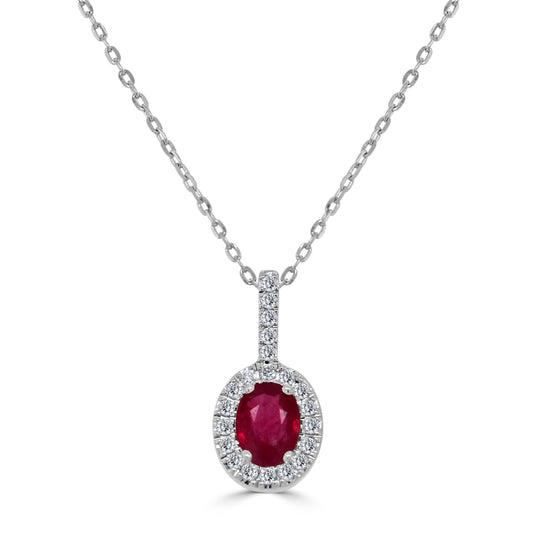 Sabrina Designs 14K Gold Oval Ruby & Diamond Halo Pendant with Chain