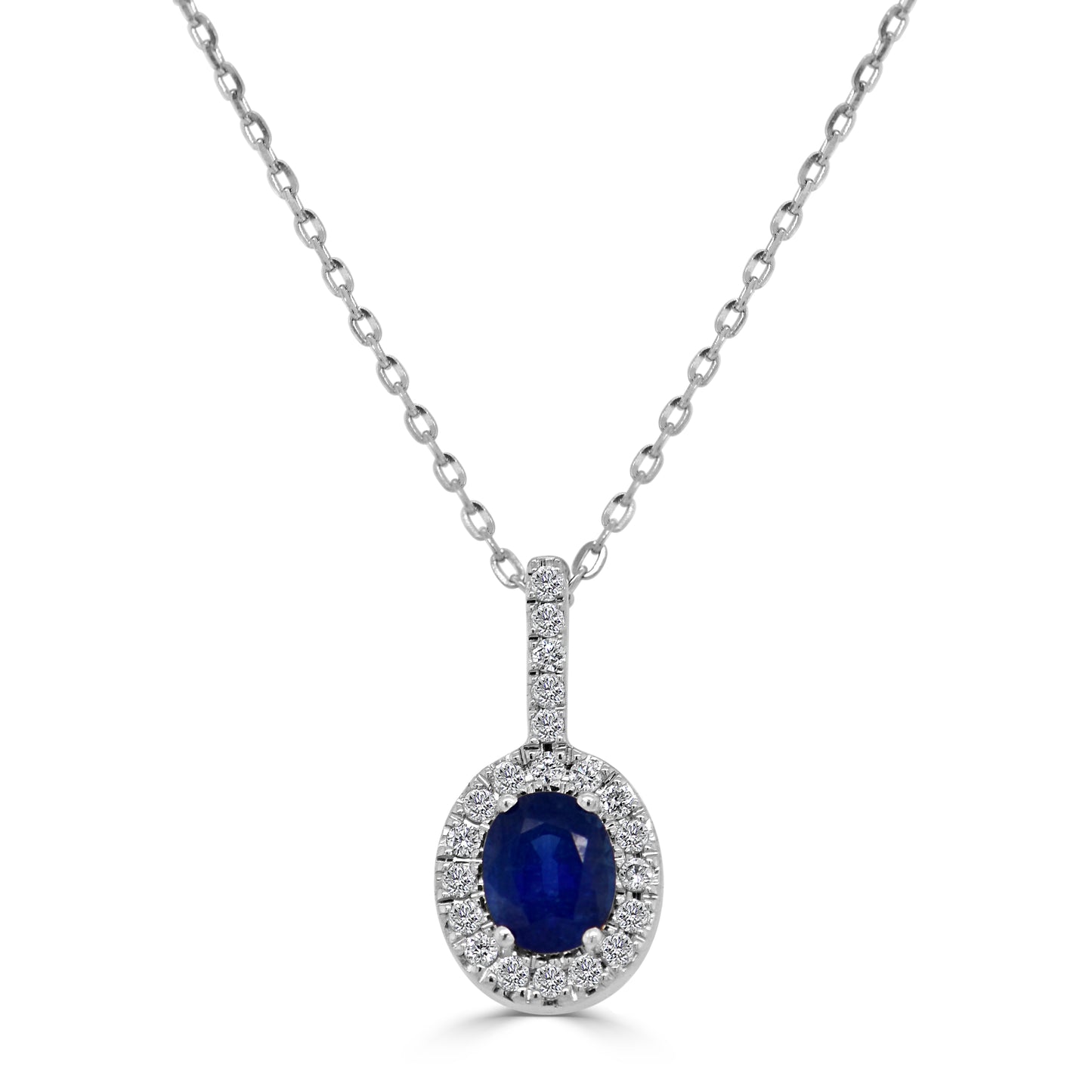 Sabrina Designs 14K Gold Oval Blue Sapphire & Diamond Halo Pendant with Chain