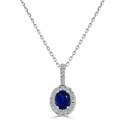 Sabrina Designs 14K Gold Oval Blue Sapphire & Diamond Halo Pendant with Chain