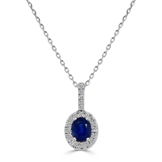 Sabrina Designs 14K Gold Oval Blue Sapphire & Diamond Halo Pendant with Chain