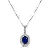 Sabrina Designs 14K Gold Oval Blue Sapphire & Diamond Halo Pendant with Chain