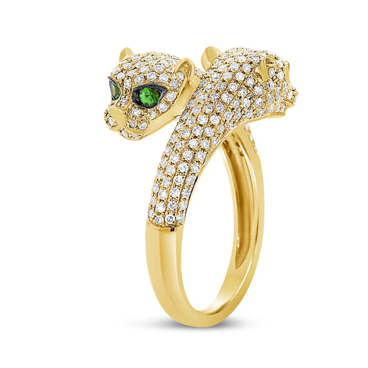 Sabrina Designs 14K Gold 0.85ctw Diamond & Tsavorite Panther Bypass Ring