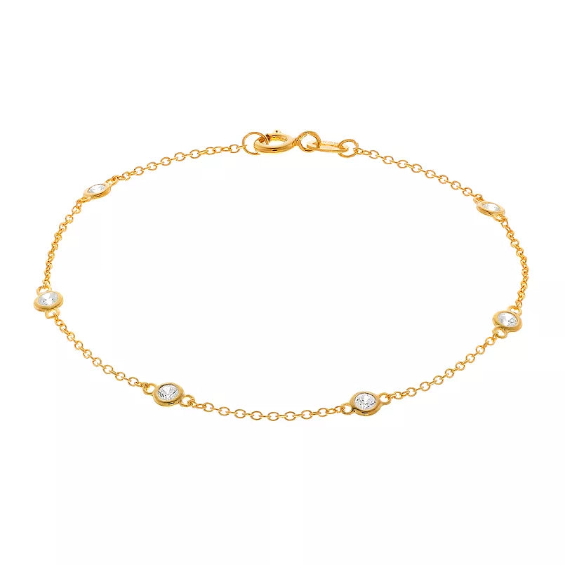 Brilliante Sterling Silver Simulated Diamond Station Bracelet