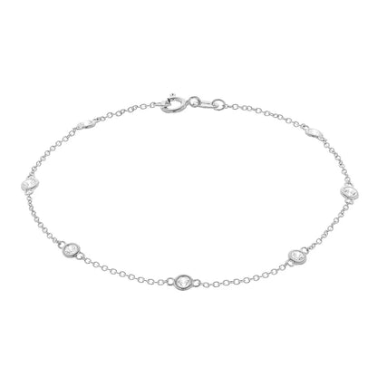 Brilliante Sterling Silver Simulated Diamond Station Bracelet