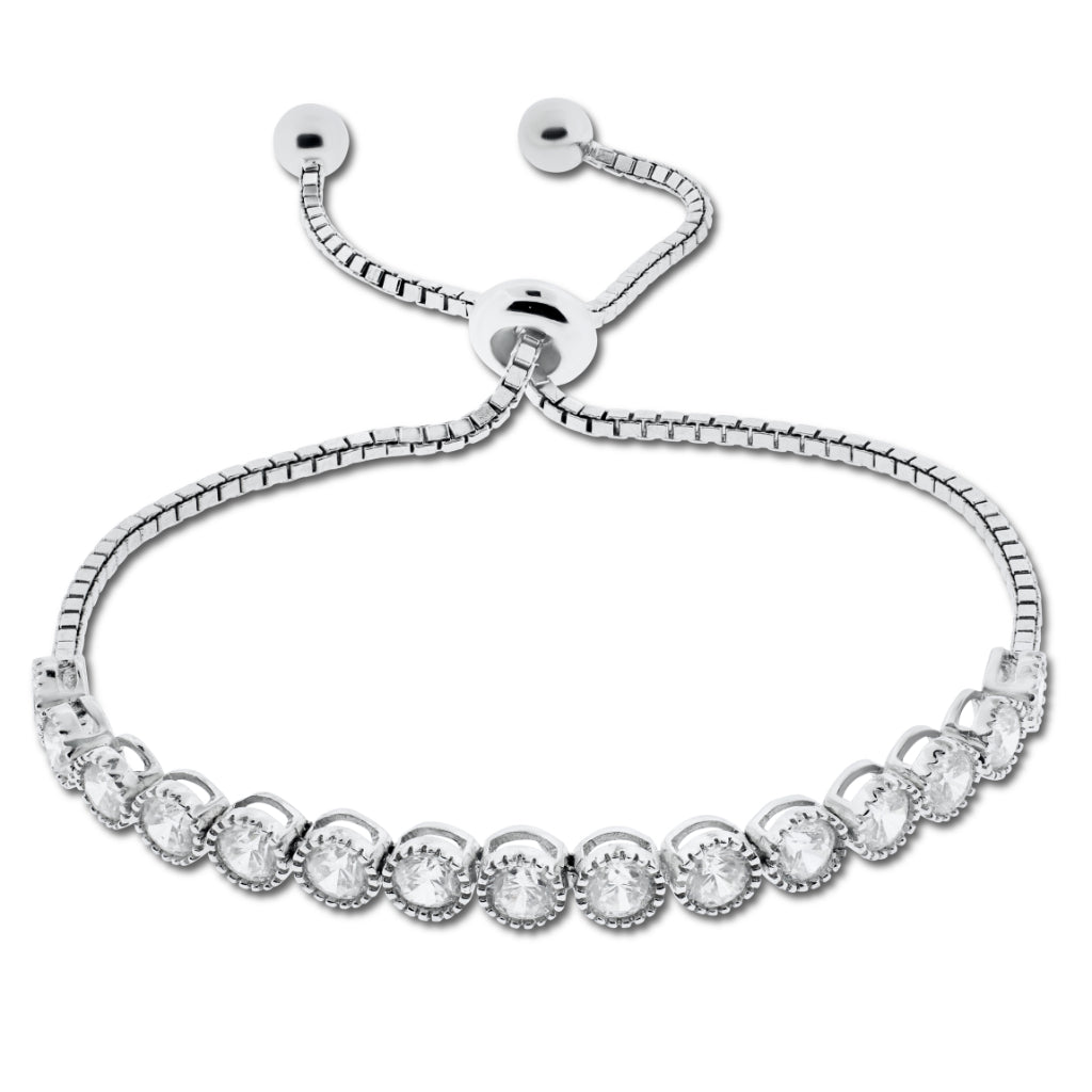 Brilliante Sterling Silver Round Simulated Diamond Bolo Bracelet