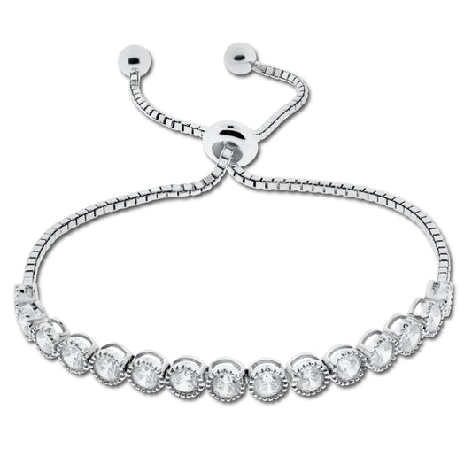 Brilliante Sterling Silver Round Simulated Diamond Bolo Bracelet