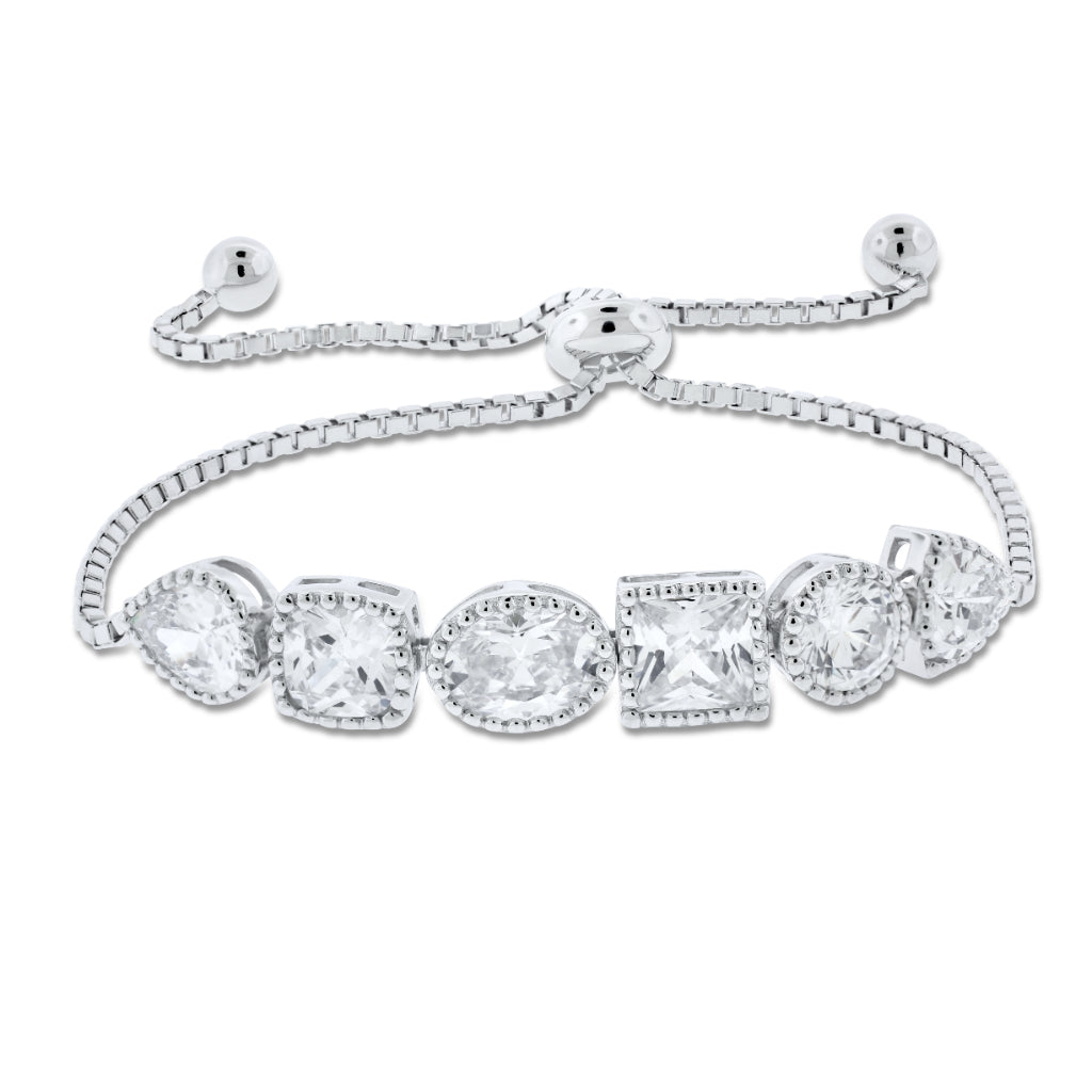 Brilliante Sterling Silver 6mm Multi-Shape Simulated Diamond Bolo Bracelet