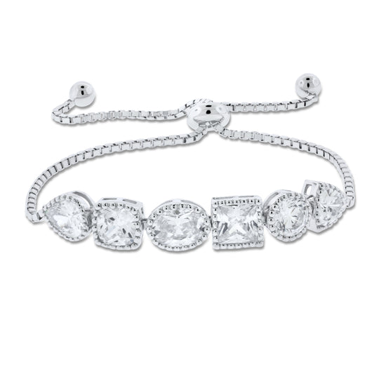 Brilliante Sterling Silver 6mm Multi-Shape Simulated Diamond Bolo Bracelet