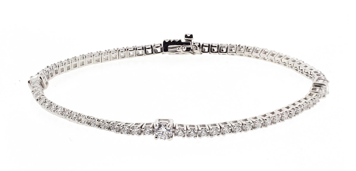 Brilliante Sterling Silver Simulated Diamond Pave Bezel-Set Tennis Bracelet