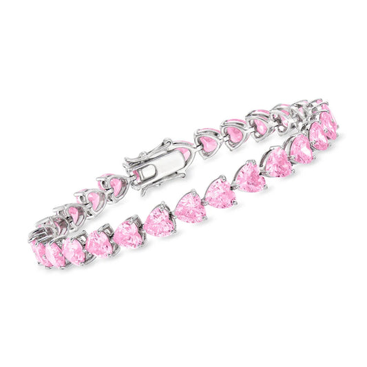 Brilliante Sterling Silver 6mm Heart Pink Simulated Diamond 7" Tennis Bracelet