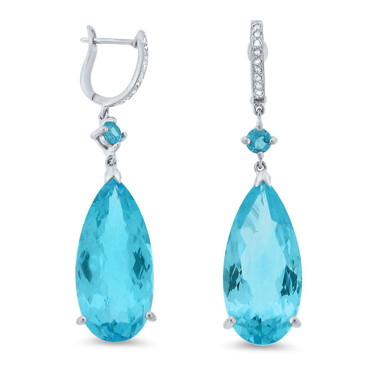 Belle Artique Sterling Silver Pear-Shaped Blue Topaz & Diamond Hoop Drop Earrings