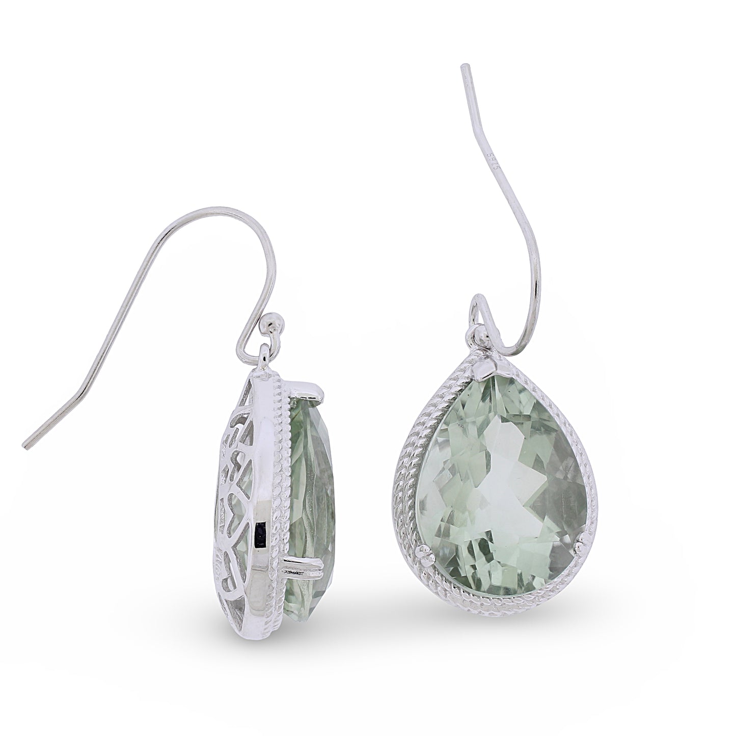Belle Artique Sterling Silver Pear-Shaped Prasiolite Drop Earrings