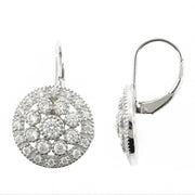 Brilliante Sterling Silver Simulated Diamond Cluster Milgrain Drop Earrings