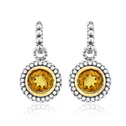 Belle Artique Sterling Silver 6mm Citrine Beaded Halo Drop Earrings