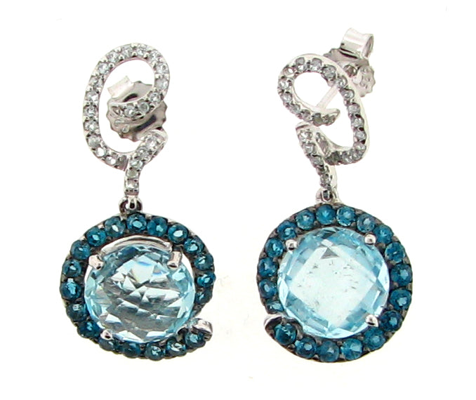 Belle Artique Sterling Silver Sky & London Blue Topaz Briolette Halo Swirl Earrings