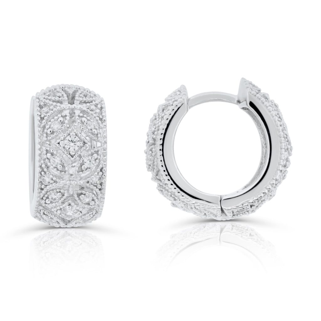 Brilliante Sterling Silver Simulated Diamond Art Deco Hoop