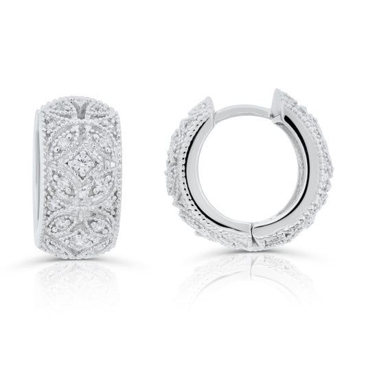 Brilliante Sterling Silver Simulated Diamond Art Deco Hoop