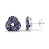 Belle Artique Sterling Silver Blue Sapphire Pave Love Knot Stud Earrings